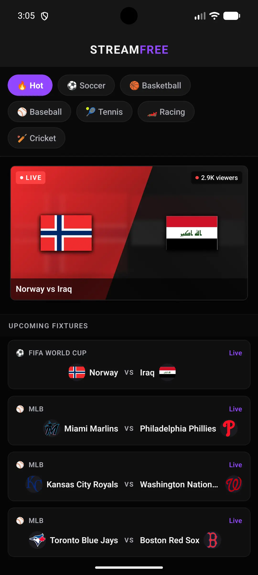 StreamFree App - Home Screen
